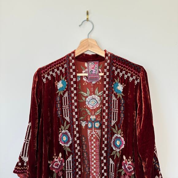 Johnny Was Velvet Embroidered Open Cardigan M Rust - Picture 4 of 9